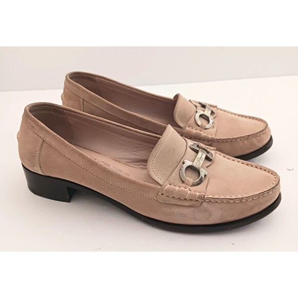 Salvatore Ferragamo Tan Suede Loafers Silver Gancini Trim US 9.5B Made in Italy - Picture 8 of 16